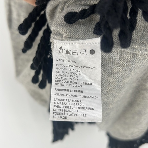 Ethereal Gray Wool Blend Fringe Trim Dolman Wide Sleeve Sleeve Sweater Dress - Picture 6 of 8